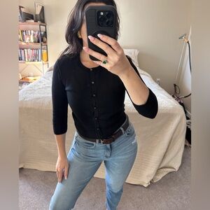 Oscar de la Renta black wool knit sweater cardigan size small